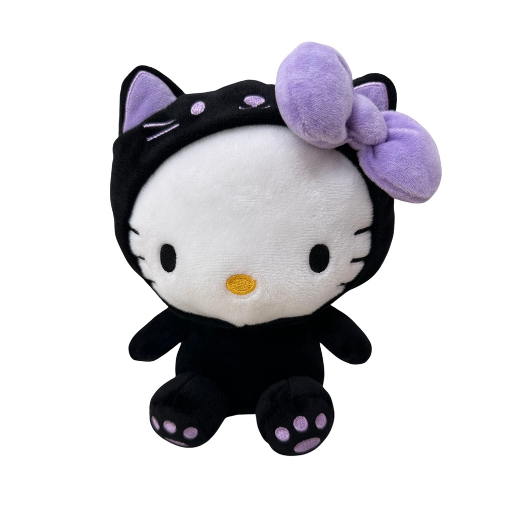 Sanrio Hello Kitty Plush Black Cat Costume 8in‎ Purple Bow Stuffed Animal 2023
